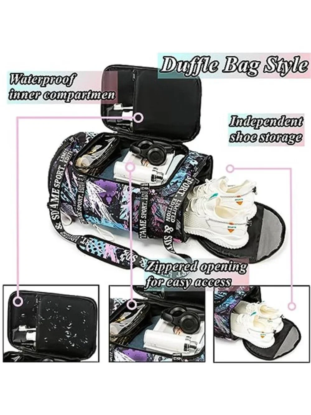 Gym Duffle Bag Backpack Shoe Compartment Travel Weekender Waterproof Laptop